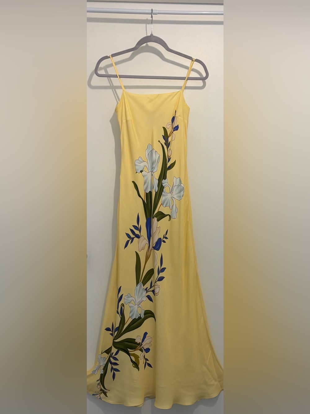 FARM Rio Pale Yellow Maxi Slip Dress with White & Blue Floral Motif - Picture 5 of 5